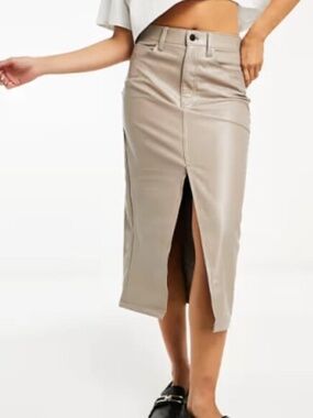 NWOT Abercrombie & Fitch Women's Faux Leather Tan Pencil Midi Skirt Plus Size 34